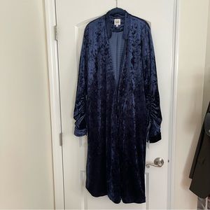 Royal blue velvet maxi coat